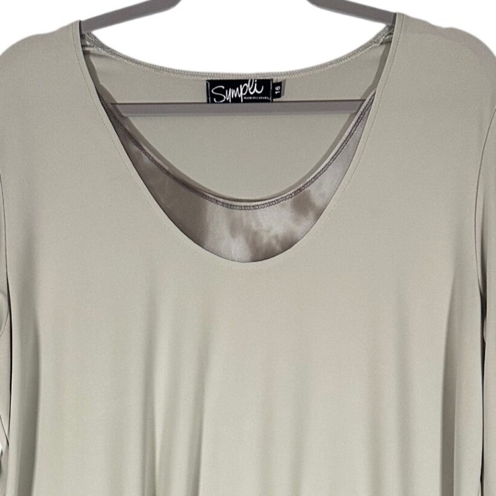 Sympli Tunic Dress Sz 16 Layered Mesh Tie Dye Hem Asymmetric Neutral Taupe Artsy - Picture 8 of 11